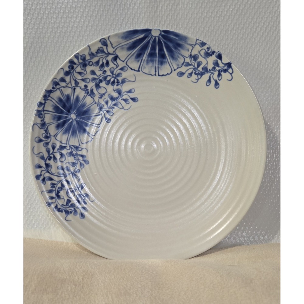 9in Decorative Wall Plate Blue Floral Design Vietnam Fair Trade Ceramic Swirl